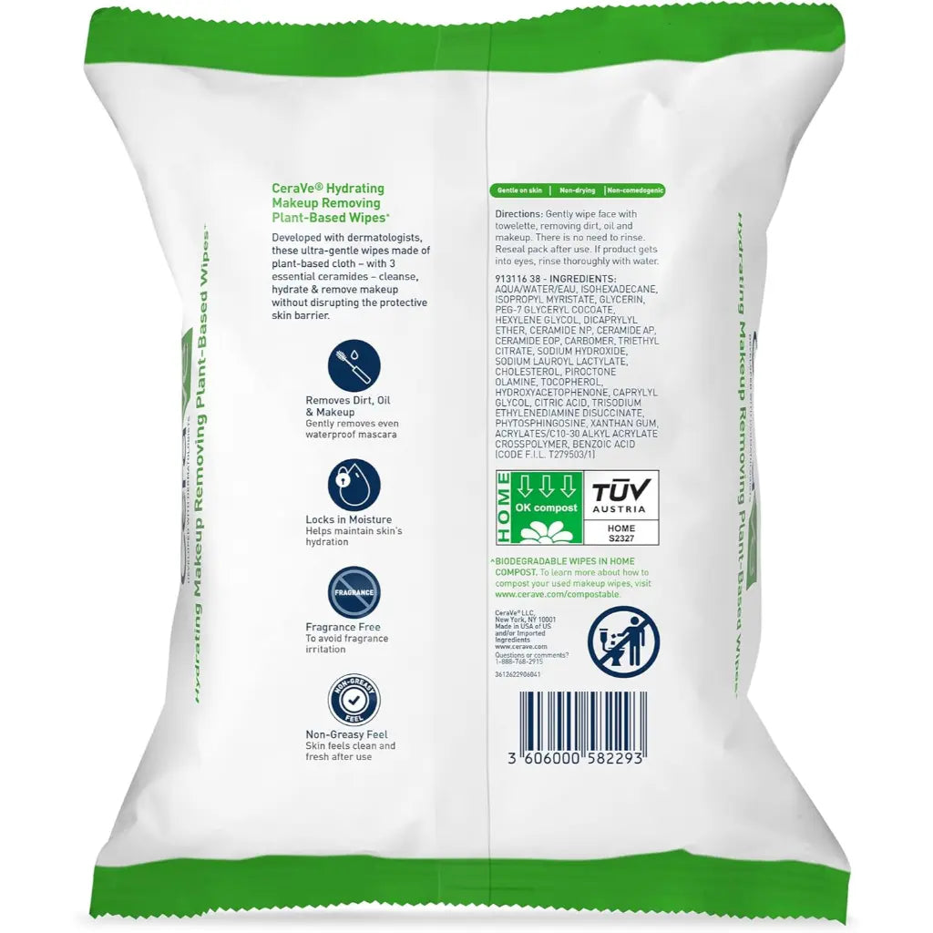 Hydrating Makeup Removing Plant-Based Wipes 25 Count