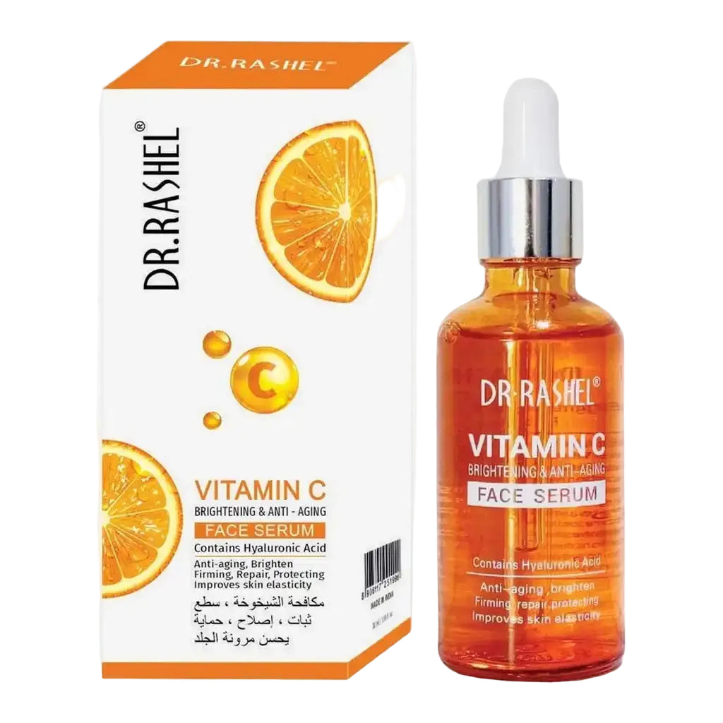 Dr. Rashel Vitamin C face serum with packaging on a white background